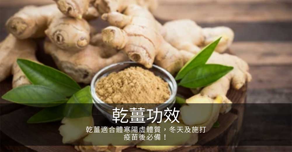 乾薑適合體寒陽虛體質,冬天及施打疫苗後必備!